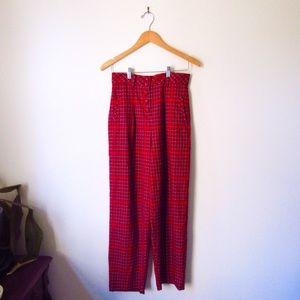 Topshop Red/Blue/Pink Gingham/Plaid High-Waist Button Pants